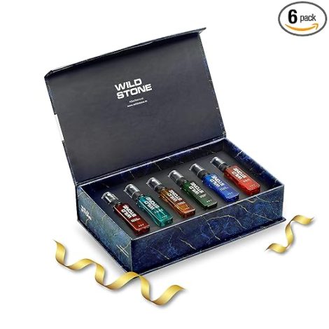 Wild Stone Fragrance Gift Set with Ultra Sensual, Forest Spice, Red, Hydra Energy, Edge and Night Rider Perfume for Men, Pack of 6 (8ml each)