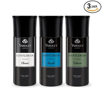Yardley London Gentleman Range Deo Body Spray Tripack (Classic + Urbane + Royale) for Men, 150ml Each (Pack of 3)