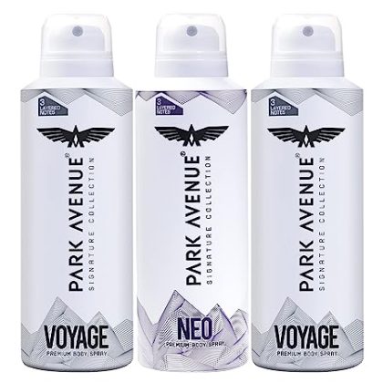 Park Avenue Signature Collection Premium Body Spray for Men, 2 Voyage & 1 Neo FREE, Fresh Long Lasting Fragrance (Pack of 3) 348g/450ml