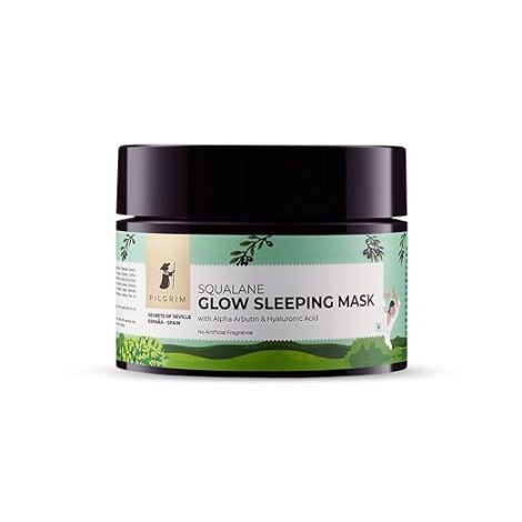 PILGRIM Spanish Squalane (Plant) Glow Sleeping Mask with alpha arbutin & hyaluronic acid | Face pack for glowing skin & skin hydration | For women & men | Fragrance free | No parabens & sulphates|50gm