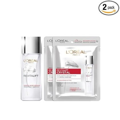 L'Oreal Paris Revitalift Crystal Micro-Essence, 65ml + 2 Crystal Sheet Mask 25gm, 115 g (Pack of 2)