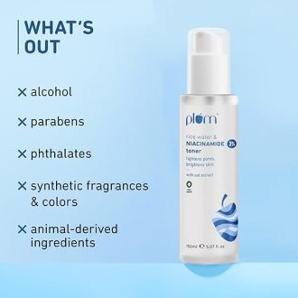 Plum 3% Niacinamide & Rice Water Face Toner | With Rice Ferment Extract | Alcohol-Free Toner | Fades Blemishes, Brightens Skin | Smoothens Skin | Fragrance-Free | 100% Vegan | 150 ml - Image 4