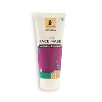 Pilgrim Anti Ageing Red Vine Face Pack & Mask Paste with Mulberry Extracts & Rosehip Oil for Glowing Skin, De-Tan, Dark Spots, Blackheads Removal, 100g