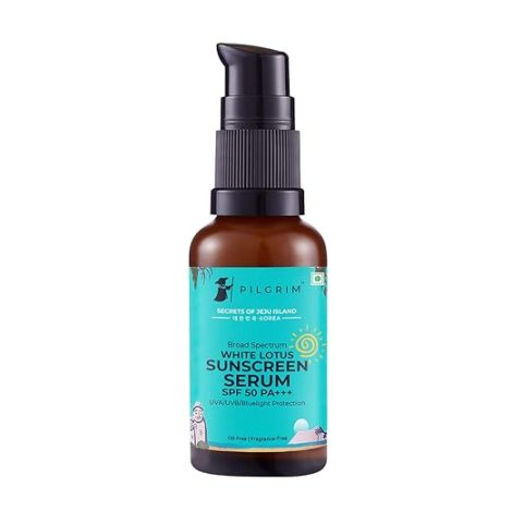 Pilgrim White lotus SUNSCREEN SERUM SPF 30 PA+++ for women & men with Hyaluronic acid & CICA | Oil & silicon free, Broad spectrum, Non-greasy, No white cast | Korean skin care | All skin types | 30 ml