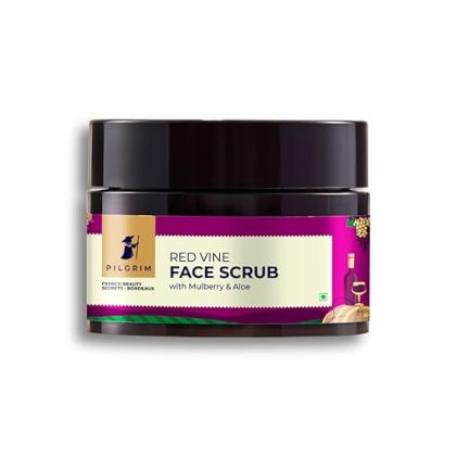 PILGRIM French Red Vine Face Scrub with Mulberry Extract & Aloe for Glowing Skin, Tan Removal, De-Pigmentation, Dry, Oily, Combination Skin, Men & Women, 50gm