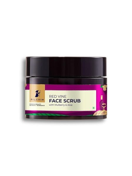 PILGRIM French Red Vine Face Scrub with Mulberry Extract & Aloe for Glowing Skin, Tan Removal, De-Pigmentation, Dry, Oily, Combination Skin, Men & Women, 50gm