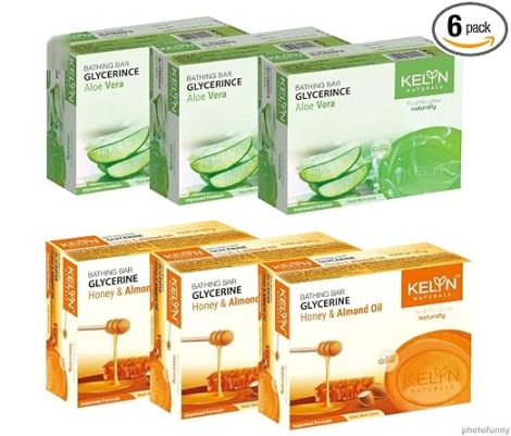 KELYN Skincare Bathing Soap | Bathing Bar with Glycerine, Aloe Vera, Honey & Almond Oil Soap for Deep Cleansing | Aloe Vera Bathing Soap (Pack of 6)