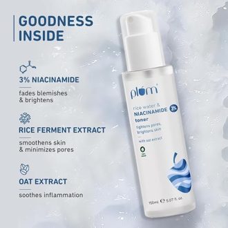 Plum 3% Niacinamide & Rice Water Face Toner | With Rice Ferment Extract | Alcohol-Free Toner | Fades Blemishes, Brightens Skin | Smoothens Skin | Fragrance-Free | 100% Vegan | 150 ml - Image 5