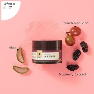 PILGRIM French Red Vine Face Scrub with Mulberry Extract & Aloe for Glowing Skin, Tan Removal, De-Pigmentation, Dry, Oily, Combination Skin, Men & Women, 50gm - Image 2