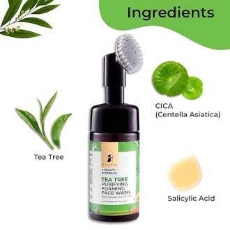 PILGRIM Australian Tea Tree & 1%Salicylic acid Foaming Face wash with brush|Tea Tree face wash with 1%salicylic acid & CICA for oily skin,acne and pimples|Oily skin cleanser for face|Women & Men|120ml - Image 2