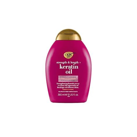 OGX Strength & Length + Keratin Oil Fortifying Anti-Frizz Conditioner for Damaged Hair & Split Ends, with Keratin Proteins & Argan Oil, Paraben-Free, Sulfate-Free Surfactants -385ml