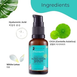 Pilgrim White lotus SUNSCREEN SERUM SPF 30 PA+++ for women & men with Hyaluronic acid & CICA | Oil & silicon free, Broad spectrum, Non-greasy, No white cast | Korean skin care | All skin types | 30 ml - Image 4