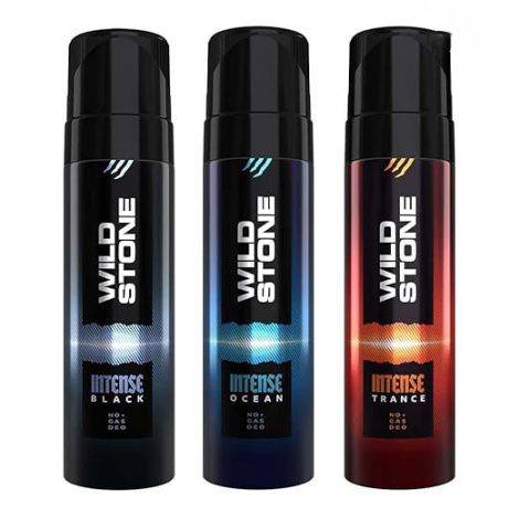 Wild Stone Intense Black, Ocean and Trance No Gas Deodorant Body Perfume for Men, Long Lasting Deo Body Spray, Pack of 3 (120ml each)