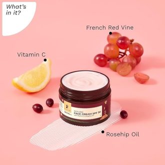 PILGRIM French Red Vine Face Cream with SPF 30 Sunscreen, Rosehip Oil & Vit C For Anti Ageing, Sun Protection PA+++, Daily Use, Dry, Oily, Combination Skin, Men & Women, 50g - Image 2