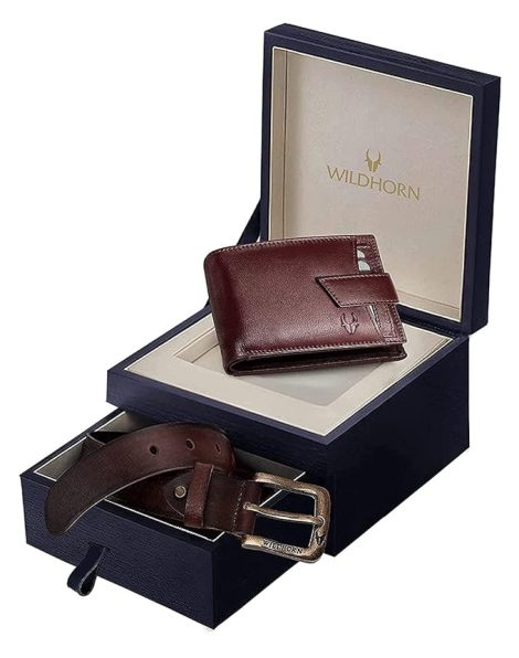 WildHorn Maroon Leather Men's Wallet & Belt Combo Set (699711)