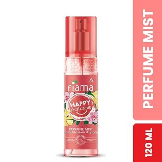 Fiama Happy Naturals Plum Blossom & Ylang Perfume Spray, 120ml, Citrus & Floral, 24 hrs Fragrance, Safe on Sensitive Skin