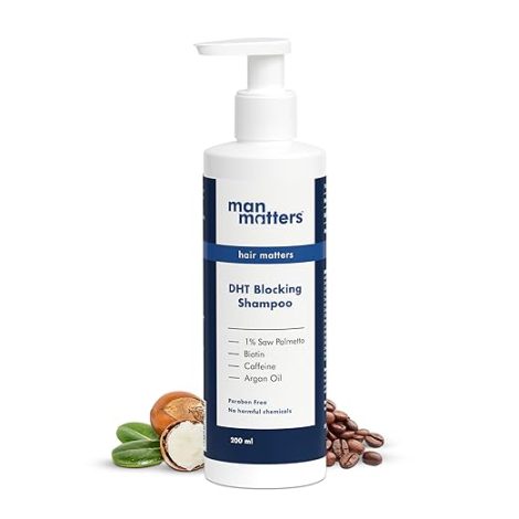 Man Matters DHT Blocking Anti Hair Fall Shampoo 200ml | Paraben & Sulphate Free | With 1% Saw Palmetto, Biotin, Caffeine & Argan Oil | No Side Effects