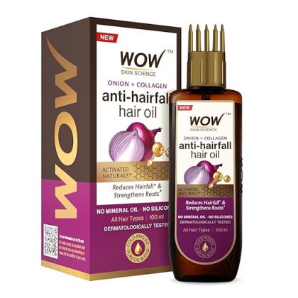 WOW Skin Science Onion Black Seed Hair Oil - WITH COMB APPLICATOR - Controls Hair Fall - NO Mineral Oil, Silicones, Cooking Oil & Synthetic Fragrance - 100mL