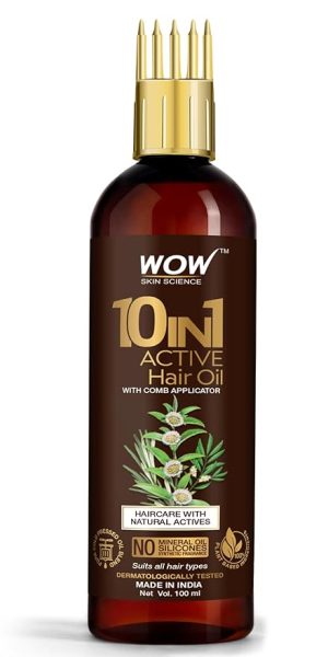 WOW Skin Science 10 in 1 Active Hair Oil - WITH COMB APPLICATOR - Cold Pressed - No Mineral Oil, Silicones & Synthetic Fragrance - 100 ML