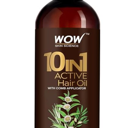 WOW Skin Science 10 in 1 Active Hair Oil - WITH COMB APPLICATOR - Cold Pressed - No Mineral Oil, Silicones & Synthetic Fragrance - 100 ML
