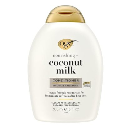 OGX Nourishing + Coconut Milk Moisturizing Conditioner For Strong & Healthy Hair, With Coconut Milk, Coconut Oil & Egg White Protein, Paraben-Free, Sulfate-Free Surfactants, 385Ml, 1 Count