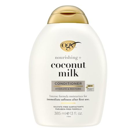 OGX Nourishing + Coconut Milk Moisturizing Conditioner For Strong & Healthy Hair, With Coconut Milk, Coconut Oil & Egg White Protein, Paraben-Free, Sulfate-Free Surfactants, 385Ml, 1 Count