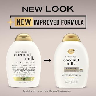 OGX Nourishing + Coconut Milk Moisturizing Conditioner For Strong & Healthy Hair, With Coconut Milk, Coconut Oil & Egg White Protein, Paraben-Free, Sulfate-Free Surfactants, 385Ml, 1 Count - Image 3