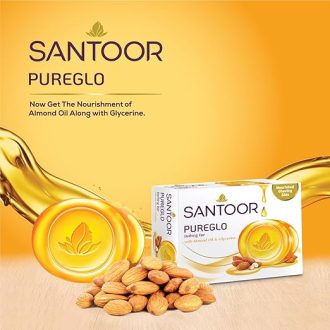 Santoor PureGlo Glycerine Bathing Bar Soap with Almond Oil for Nourished & Glowing Skin| Gentle & Rich Lathering Formula| Refreshing Fragrance| For All Skin Types| 125g, Pack of 6 - Image 4