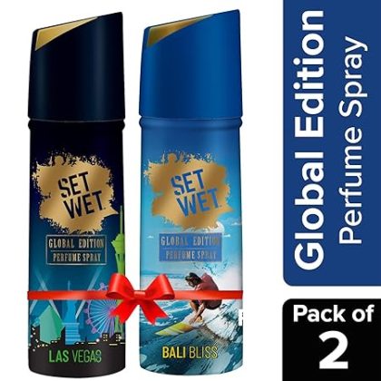Set Wet Global Edition, Bali Bliss & Las Vegas Live, No Gas Perfume Body Spray & Deodorant For Men, Long Lasting Fragrances, Pack of 2,120 ml Each