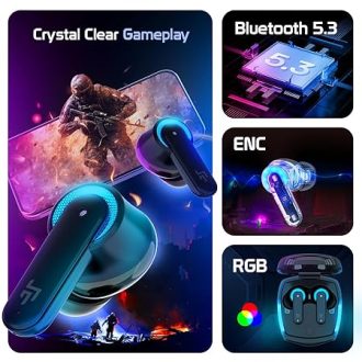 CrossBeats Fury Latest True Wireless Gaming Earbuds, 30ms Ultra Low Latency Noise Cancelling Bluetooth Earbuds with 6 Microphones, AAC, Dual Modes RGB Light, 80hr Playtime, Fast Charge (Black) - Image 2