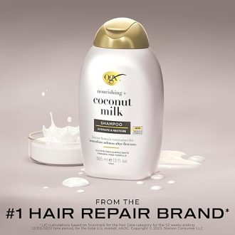 OGX Nourishing + Coconut Milk Nourishing Moisturizing Shampoo | Strong & Healthy Growth Hair, Coconut Milk, Coconut Oil & Egg White Protein Paraben Sulfate Free 385ml - Image 2