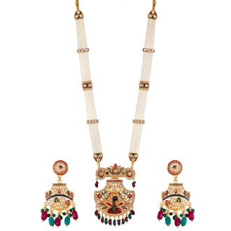 ZENEME Jewellery Set Gold Plated Long Necklace Hyderabadi Design Pearl Peacock Necklace Set With Earring Jewellery For Women & Girls