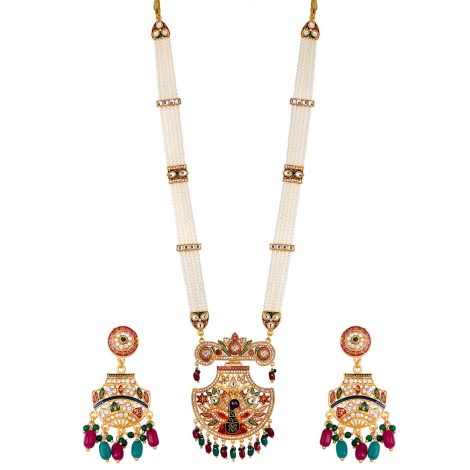 ZENEME Jewellery Set Gold Plated Long Necklace Hyderabadi Design Pearl Peacock Necklace Set With Earring Jewellery For Women & Girls