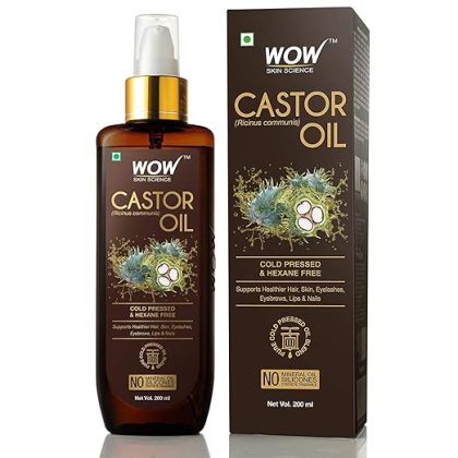 Wow Skin Science 100% Pure Castor Oil - Pure Cold Pressed Oil Blend and Hexane Free -Supports Healthier Hair, Eyelashes, Skin & Nails | No Mineral Oil & Silicones - 200 ml