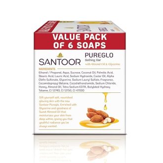 Santoor PureGlo Glycerine Bathing Bar Soap with Almond Oil for Nourished & Glowing Skin| Gentle & Rich Lathering Formula| Refreshing Fragrance| For All Skin Types| 125g, Pack of 6 - Image 6