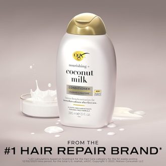 OGX Nourishing + Coconut Milk Moisturizing Conditioner For Strong & Healthy Hair, With Coconut Milk, Coconut Oil & Egg White Protein, Paraben-Free, Sulfate-Free Surfactants, 385Ml, 1 Count - Image 2
