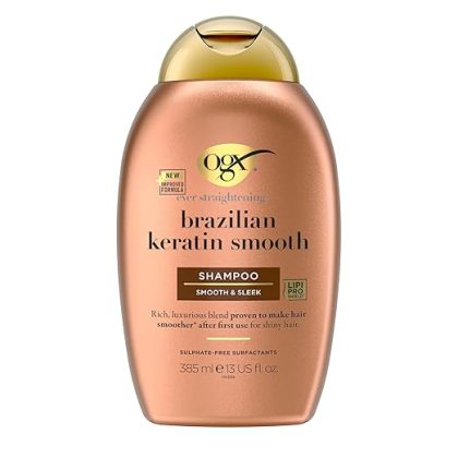 OGX Ever Straightening Brazilian Keratin Smooth Shampoo With Coconut Oil, Keratin Proteins, Avocado Oil & Cocoa Butter,Sulphate Free Surfactants, Paraben Free 385ml