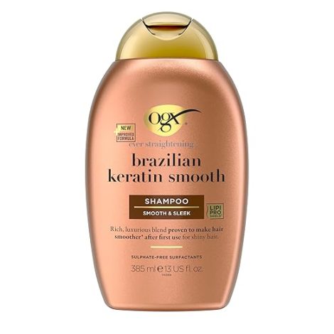 OGX Ever Straightening Brazilian Keratin Smooth Shampoo With Coconut Oil, Keratin Proteins, Avocado Oil & Cocoa Butter,Sulphate Free Surfactants, Paraben Free 385ml