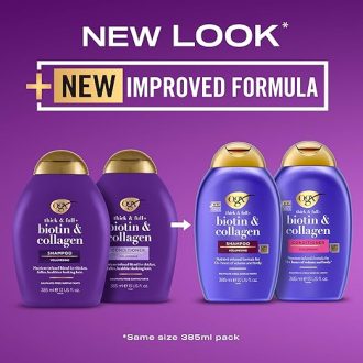 OGX Thick & Full + Biotin & Collagen Volumizing Shampoo for Thin Hair, Thickening Shampoo with Vitamin B7 & Hydrolyzed Wheat Protein, Paraben-Free, Sulfate-Free Surfactants, 385ml - Image 4