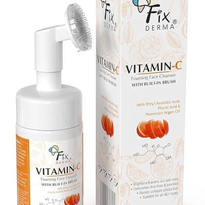 Fixderma 2% Vitamin C Face Wash, Foaming Face Cleanser with Brush, Face wash for Women & Men, Evens skin tone, Reduces fine lines & wrinkles, Exfoliates the skin - 100ml