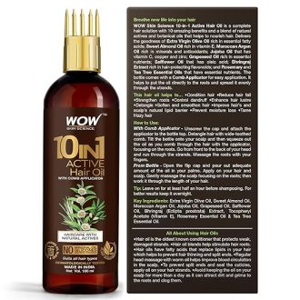 WOW Skin Science 10 in 1 Active Hair Oil - WITH COMB APPLICATOR - Cold Pressed - No Mineral Oil, Silicones & Synthetic Fragrance - 100 ML - Image 3