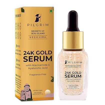 Pilgrim 24K Gold Face Serum With Niacinamide & Hyaluronic Acid, Dewy Primer For Face Make-Up For All Skin Types, Korean Skin Care For Unisex, 20ml