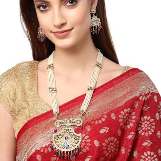 ZENEME Jewellery Set Gold Plated Long Necklace Hyderabadi Design Pearl Peacock Necklace Set With Earring Jewellery For Women & Girls - Image 4