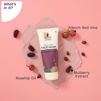 Pilgrim Anti Ageing Red Vine Face Pack & Mask Paste with Mulberry Extracts & Rosehip Oil for Glowing Skin, De-Tan, Dark Spots, Blackheads Removal, 100g - Image 3
